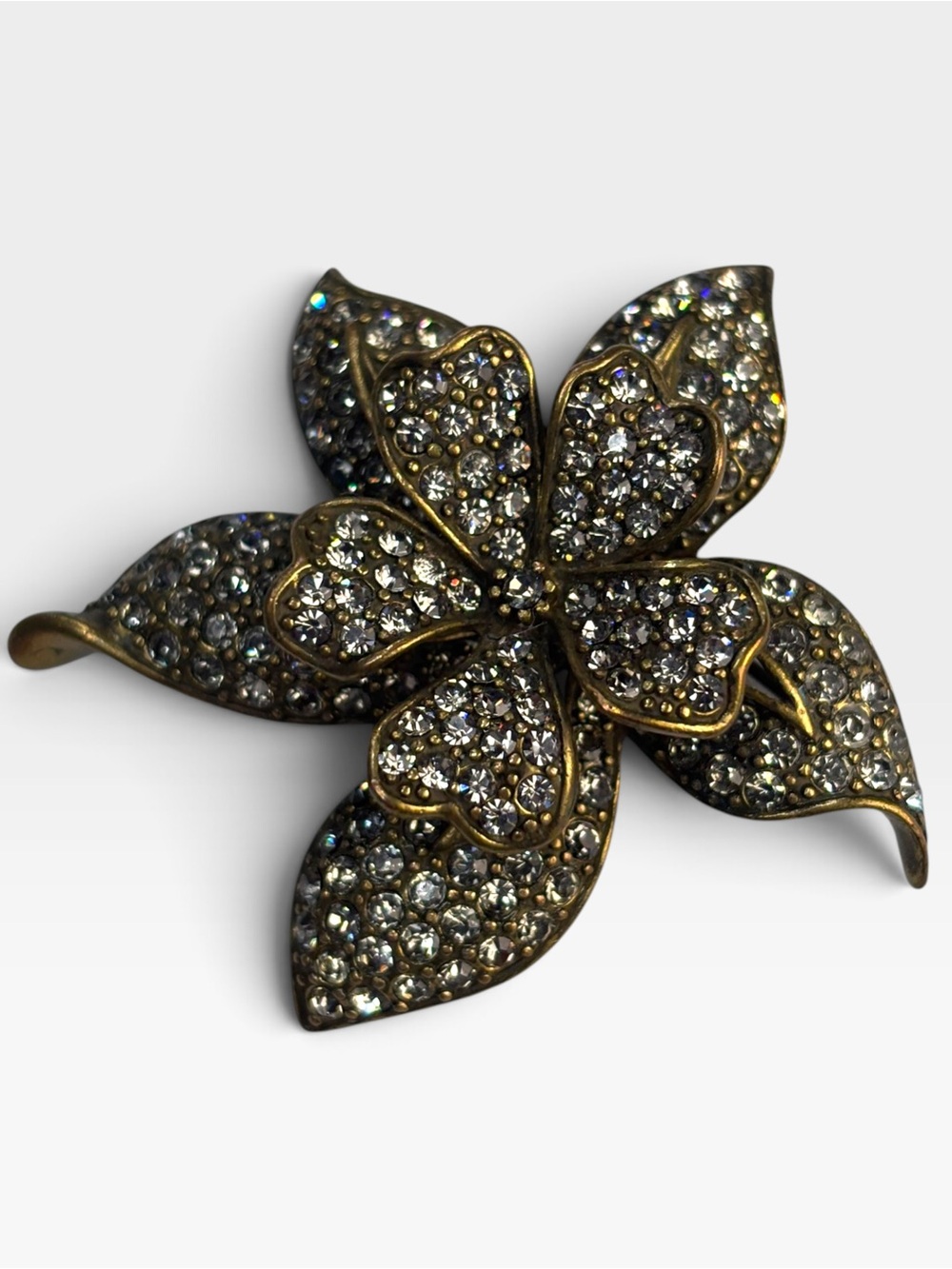 HEIDI DAUS 3D FLORAL PAVE SWAROVSKI CRYSTAL SPRING FLORAL BRONZE BROOCH PIN